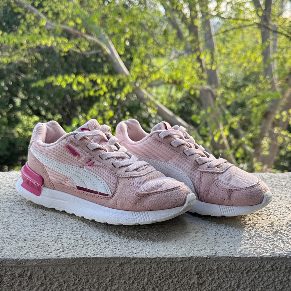 Puma Girl’s Light Pink Suede & Mesh Athletic Sneakers with White Formstrip